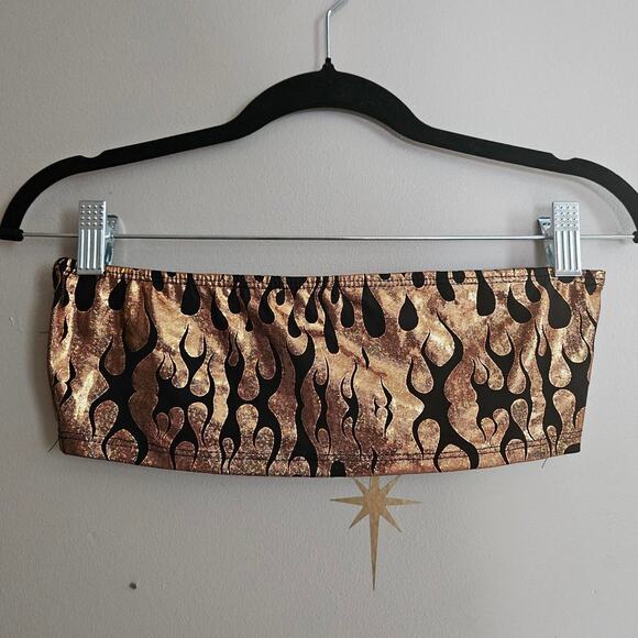 Vtg Y2k Small One By One Tube Top W Glittery Flames Rave Festival - Picture 1 of 5